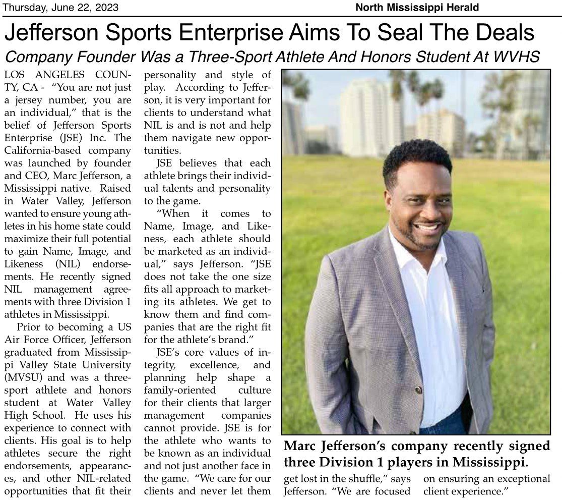 An article about the Jefferson Sports Enterprise Inc.